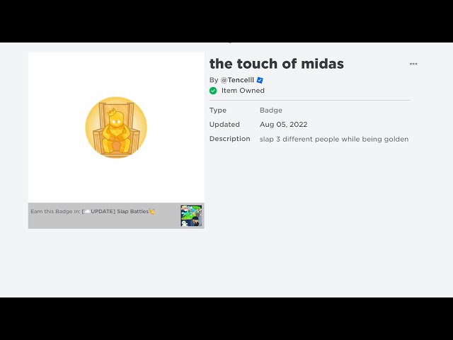 How to get the touch of midas badge in Slap Battles - Roblox - Pro