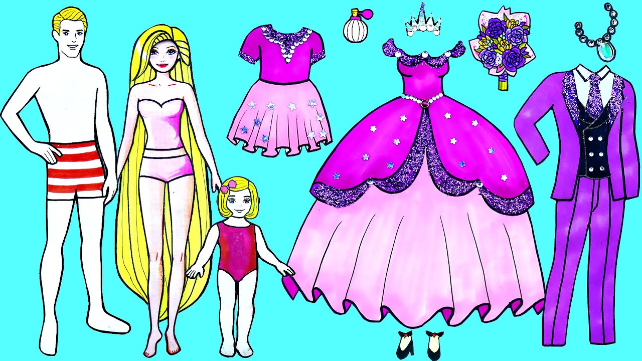 paper-dolls-dress-up-cupid-rapunzel-family-dresses-handmade-quiet-book-barbie-story-crafts