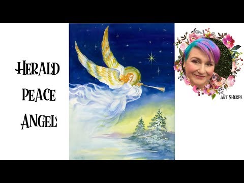 Easy Painting in acrylic Angel Trumpeting horn at night Live stream