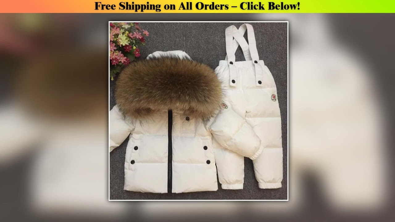 Russian Winter Down Suit For Girls Warm Children Winter Suits Boys Duck Down Jacket+overalls 2 Pcs