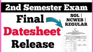 DU SOL 2nd Semester Final Datesheet Release July Exam 2023