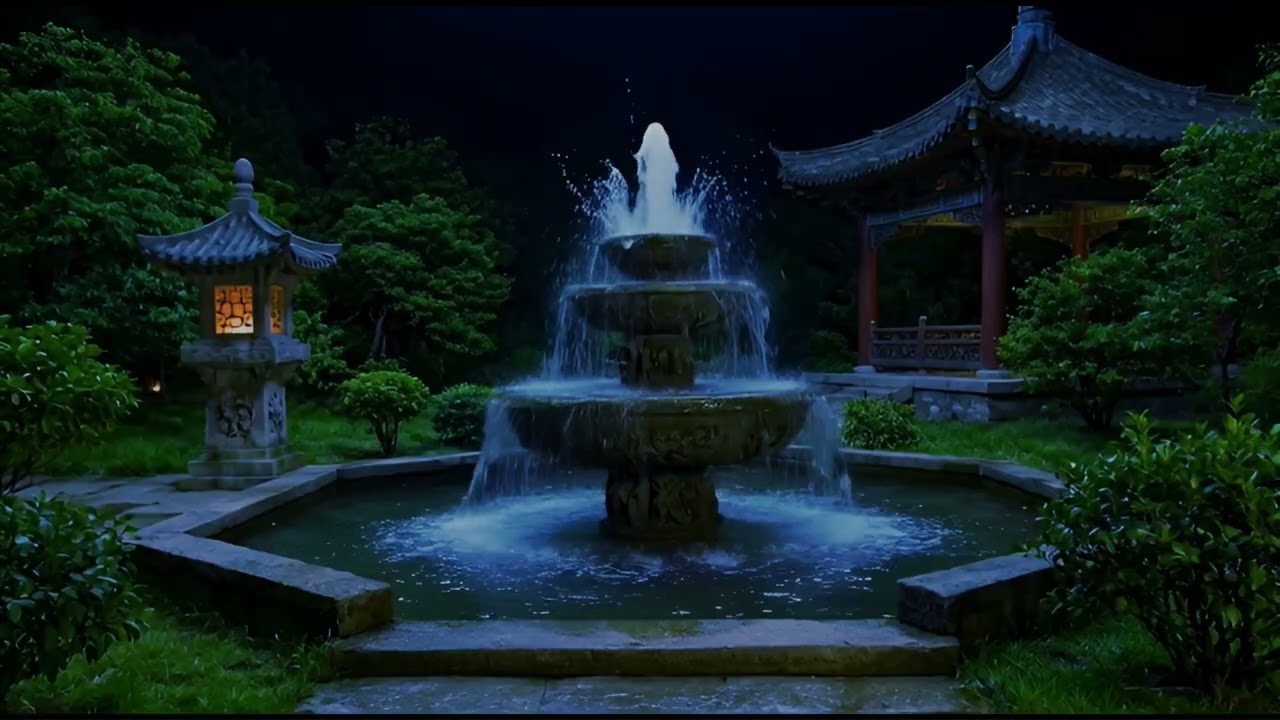 Moonlit Japanese Garden Fountain Gentle Water & Soft Shakuhachi 10 Hour Sleep Ambience No Mid Ads