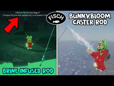 Brine Storm Fishing Rod (Brine-Infused Rod) + Bunnybloom Caster Rod in FISH Roblox | Fisch Roblox