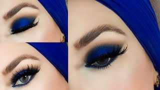 مكياج عيون أزرق ملكي جريئ/ classic blue makeup look