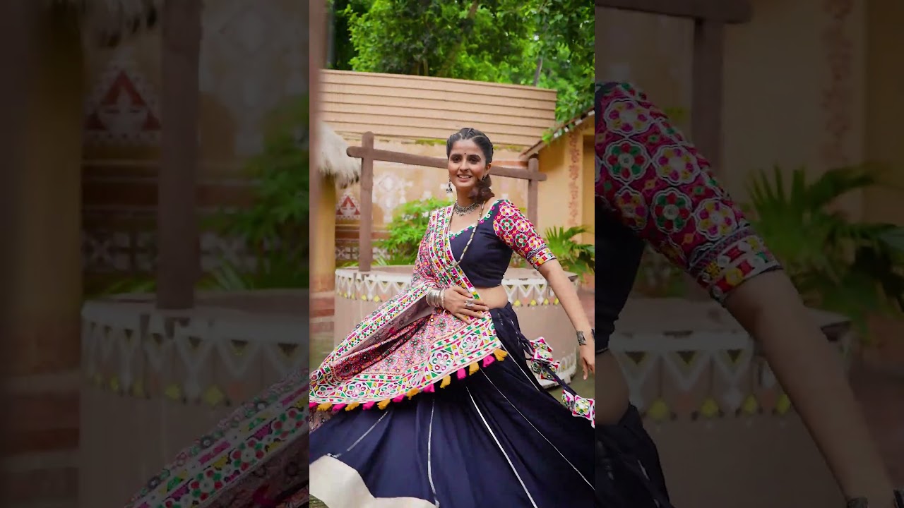 Navy Blue Viscose Rayon Embroidered Mirror Work Navratri Lehenga Choli