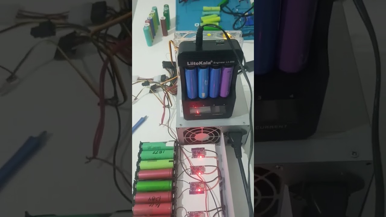 Carregador, bateria 18650 com modulo tp4056, fonte atx e suporte bateria paralelo