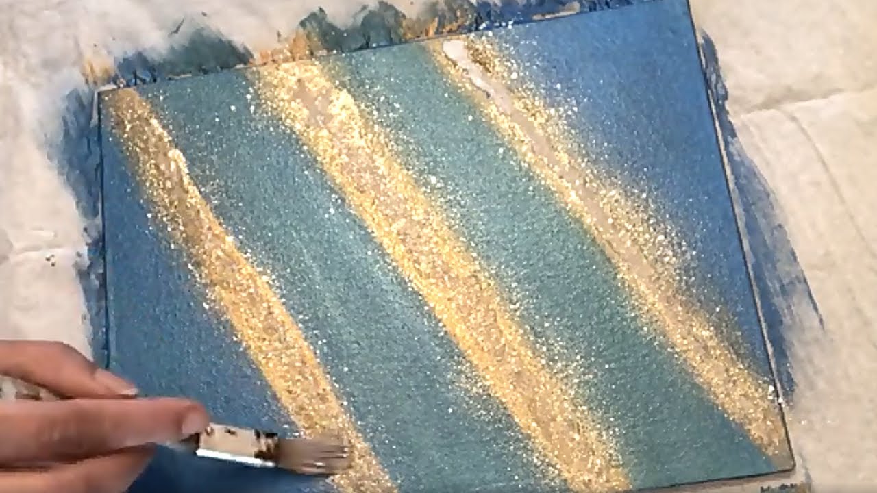 DIY Blue, Teal, Gold Glitter Abstract Canvas Wall Art