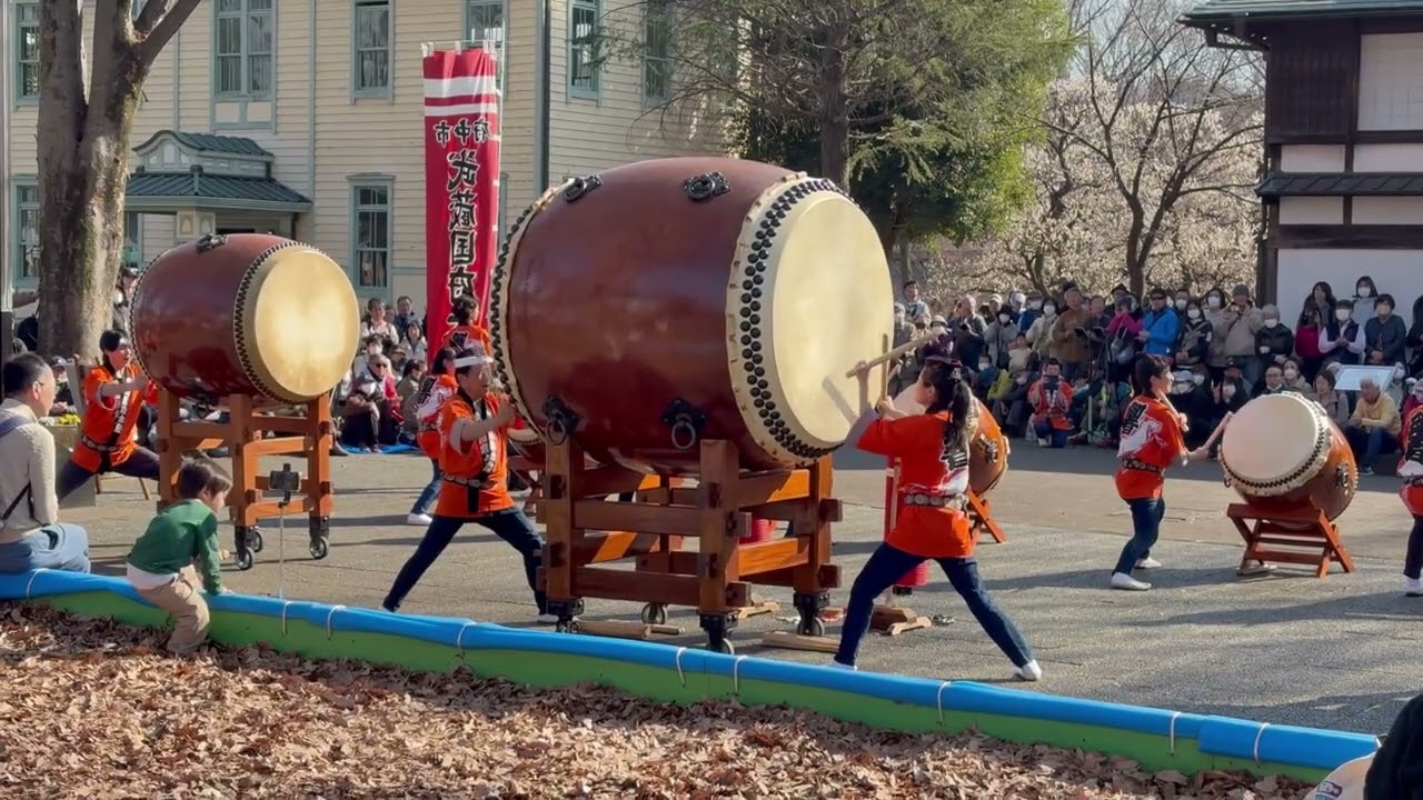【4K VLOG】府中郷土の森 梅まつり - 春の空に響く躍動、武蔵国府太鼓