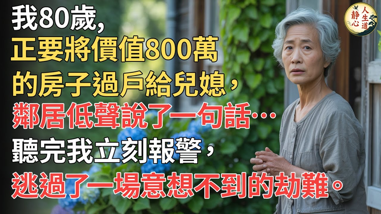 【我80歲】準備把800萬房子過戶給兒媳，突然鄰居在我耳邊低聲說了一句話…… 聽完後我立刻衝去報警， 結果竟逃過了一場意想不到的劫難。