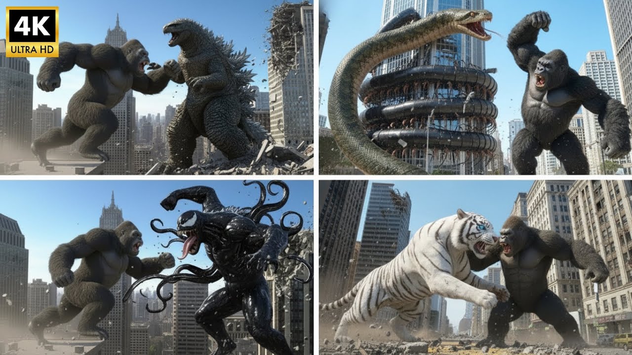 King Kong's ULTIMATE Battle Compilation | 4 Full Monster Fights!