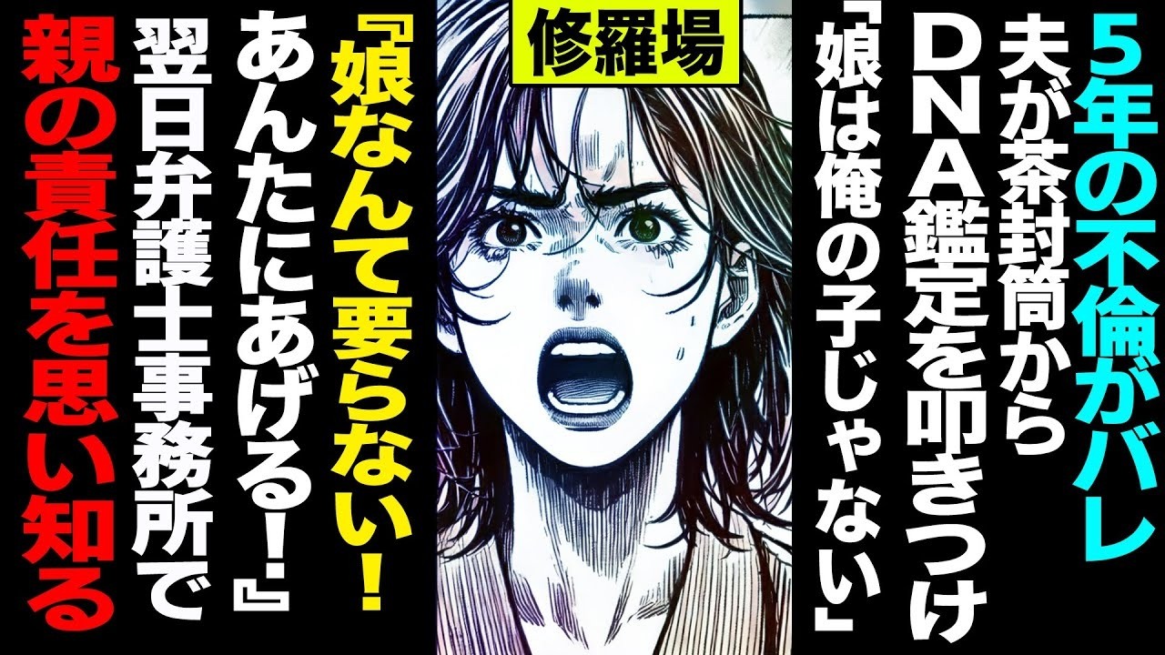 【漫画】5年不倫バレ→夫が茶封筒からDNA鑑定を叩きつけ「娘は俺の子じゃない」→逆ギレで『娘なんて要らない！あんたにあげる！』→翌日弁護士事務所で間男妻が資料を机に並べ修羅場【セカイノナミダ】