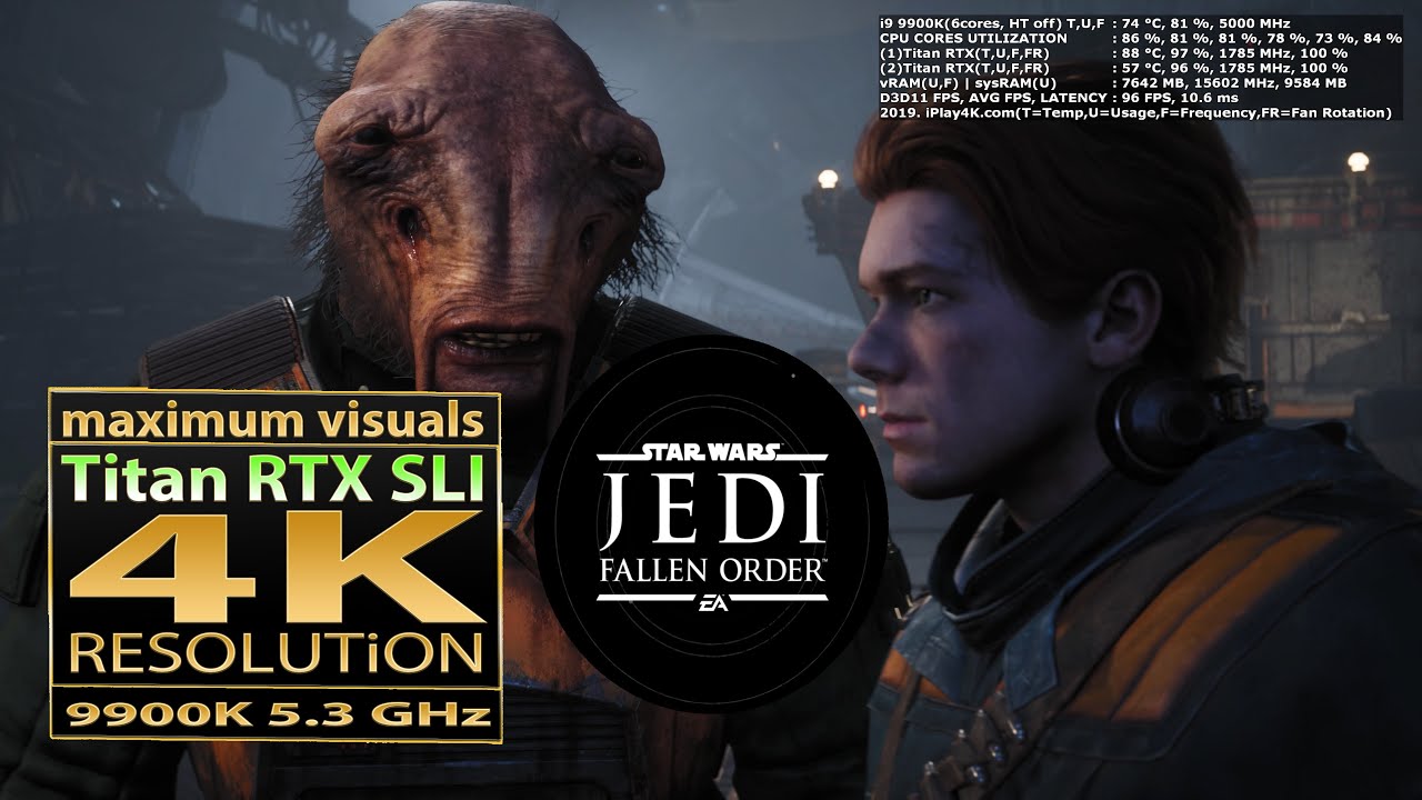 Star Wars Jedi Fallen Order | Titan RTX SLI | 4K gaming | i9 9900K 5.3 Ghz | RTX 2080 TI SLI