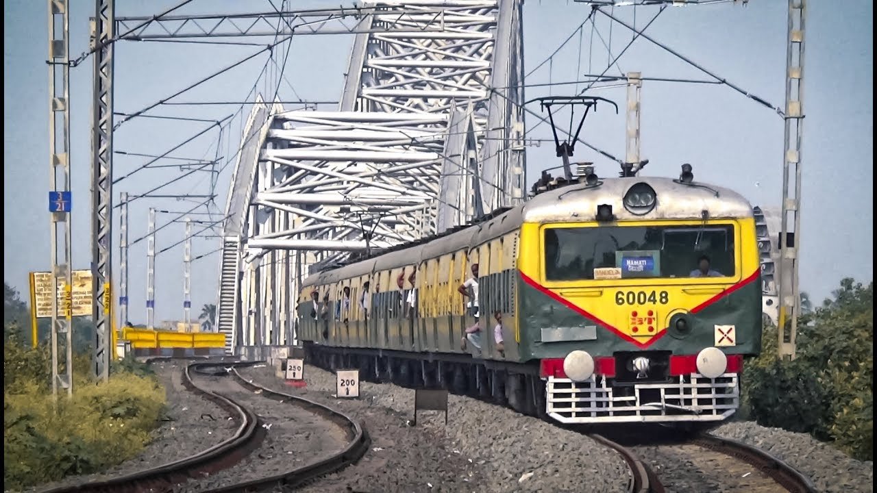 Colorful Electric Multiple Unit train crossing huge Jubilee (Sampreeti) bridge | Eastern Railway