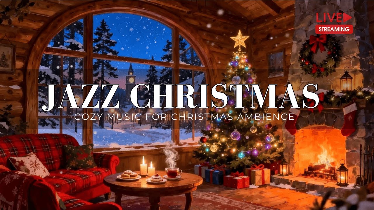 Christmas Jazz That Feels Like Home 🎄 Cozy Alpine Cabin Winter Night Ambience for Relaxing.
