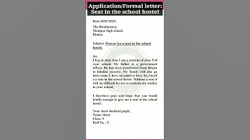 Application | Seat in the school hostel | Formal letter #application #formalletter #exampreparation