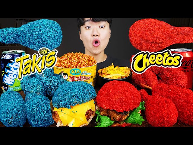 ASMR MUKBANG | TAKIS CHEETOS CHEESE BURGER, Cheese stick, Fire Noodles, hot dog recipe ! eating class=