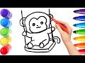 How To Draw cute cartoon MONKEY Drawing, Painting &amp; Coloring For Kids and Toddlers_ Child Art 🐋🌈🎨