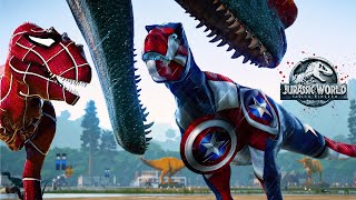 Captain America T-Rex, Spider-Man, Iron-Man, Batman Dinosaurs Fight in Jurassic World Evolution