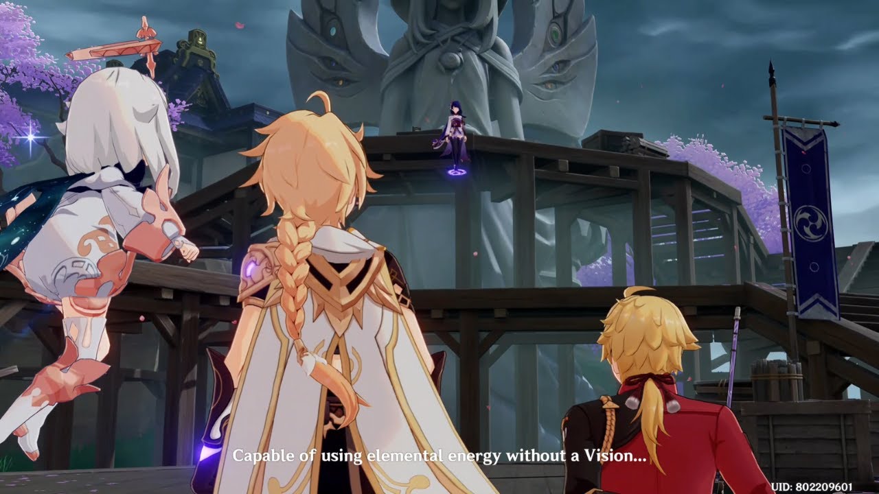 Traveler saving Thoma and meeting Baal cutscene (JP dub)