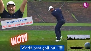 World best golf shots .What will happen nex.t Jon Rahm skipping a ball across a pond for a hole.