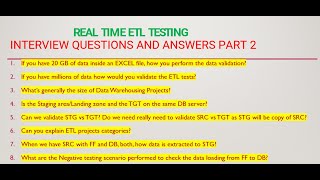 ETL Testing  | Real Time ETL Testing Interview Questions and Answers Part 2 | ETL Testing Q&A
