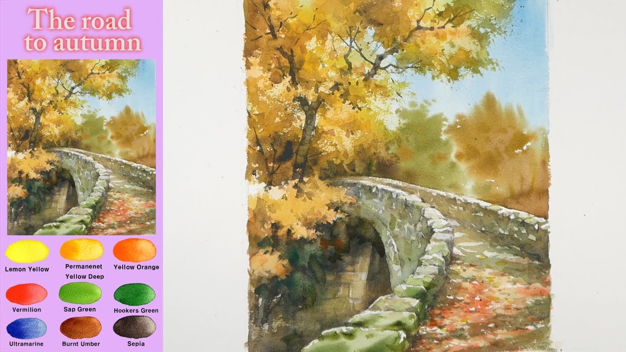 Пейзаж Акварель - Дорога к осени (wer-in-wet, Arches rough)NAMIL ART