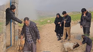 Hussain and Nima not allowing Ruhollah into the nomadic hut under the rainHasan's foot hurts