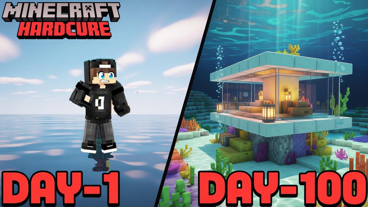 I Survived 100 Hardcore Days Underwater in Minecraft