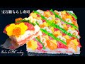 宝石箱ちらし寿司の作り方　豪華海鮮ちらし寿司　ホームパーティー　おもてなし　寿司ケーキ　ひな祭り　こどもの日　お正月　お誕生日　カラフルで華やか　ケーキ型は空き缶や空き箱で作れます