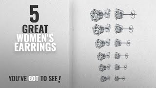 10 Best Cubic Zirconia Studs Earrings [2018]: Long Way Stainless Steel Stud Earrings set Cubic