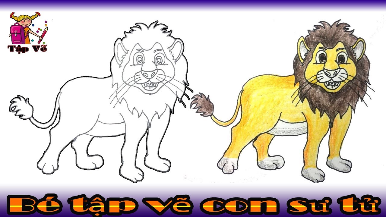 Bé tập vẽ con sư tử theo mẫu | draw the lion - YouTube
