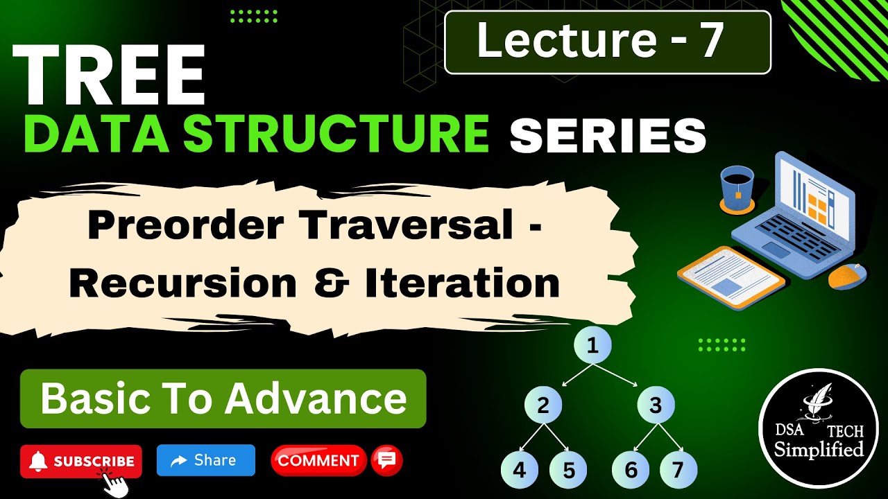 Lecture - 7 | Preorder Traversal - Recursion and Iteration Approach | Dsa TechSimplified