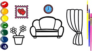 How To Draw A Living Room 🛋️🖼️ Drawing And Coloring A Living Room