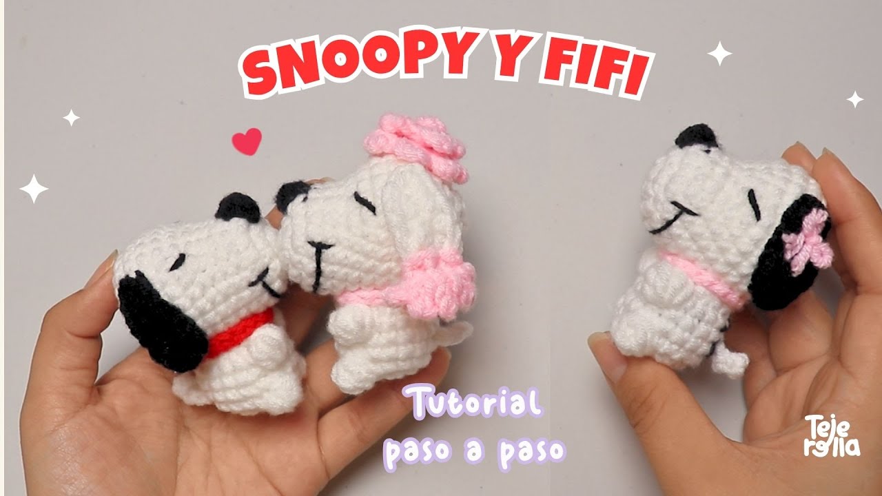 Snoopy y Fifi a crochet🩷, llaveros amigurumi super fàcil Te ecantará! ENG SUB