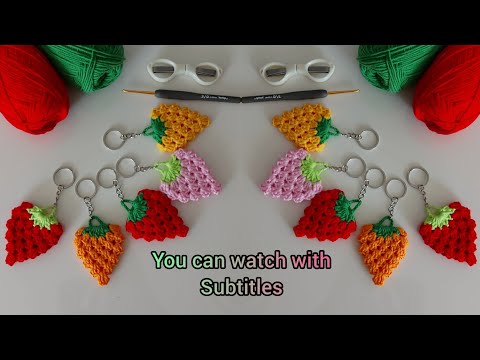 Tığ işi çilek anahtarlık yapımı - amigurumi anahtarlık - örgü anahtarlık - örgü modelleri~ subtitles