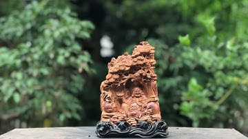 Wood Carving -Gỗ sưa quý hiếm. Di lặc ngồi gốc tùng-Woodworking art