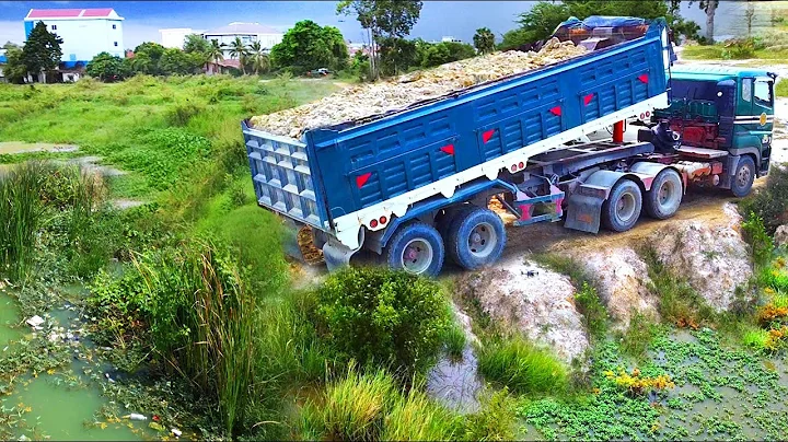 First Start Amazing PROJECT!! LANDFILL Deep Land In Flooded Area Use SHANTUI C3 Dozer & 25Ton Truck.