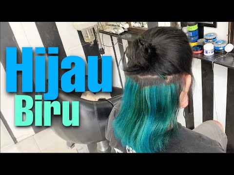 Warnain rambut hijau dan biru ala peek a boo menggunakan produk by miranda