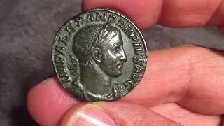 Ancient Roman coins: Sestertius of Severus Alexander, Marcus Aurelius and a coin of Galerius