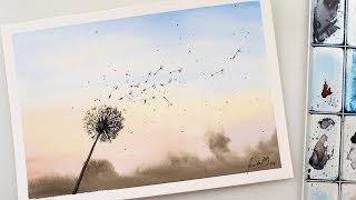 Watercolor simple and very easy to paint DANDELION - simple painting for beginners