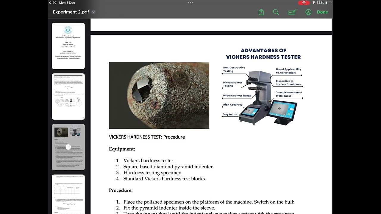 EX2 VICKERS HARDNESS TEST