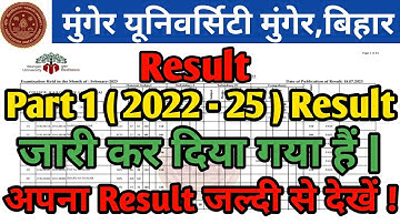Munger University Part 1 Arts Result ( 2022 - 25 ) जारी कर दिया गया हैं l