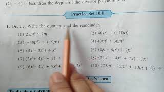 8 Std maths. practice set 10.1. chapter 10 Division of polynomial . State board.