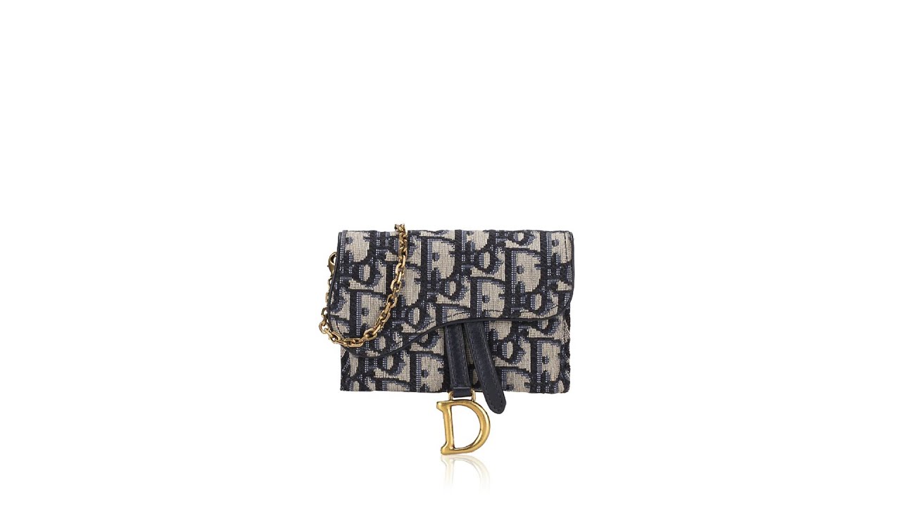 Christian Dior Oblique Saddle Nano Chain Pouch Blue