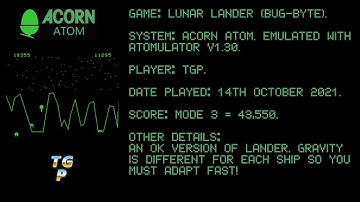 Lunar Lander - Bug Byte - Mode 3 - Acorn Atom - 43,550 points.