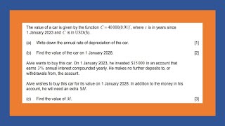 AA SL: Problem 2 P2 May 2023 (Depreciation)(Compound interest)