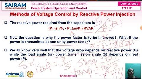 Lecture video8_17EE81_Module-4_Methods of Voltage Control by Reactive Power Injection_R.Gunasekari