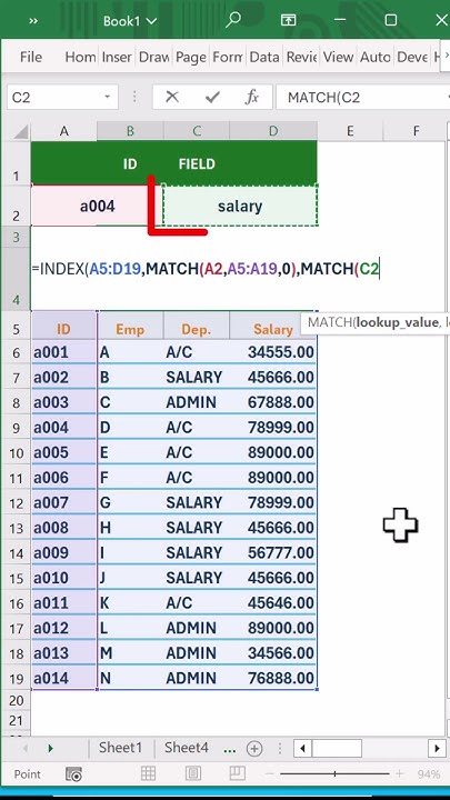 Excel में Index, Match Function और के combination को सीखें | #exceltech ...