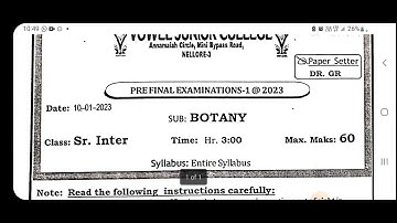 SENIOR INTER BOTANY PRE FINAL PAPER 100% SYLLABUS 2023 2ND YEAR BOTANY MODEL QUESTION PAPER