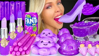 ASMR PURPLE DESSERT GRAPE JELLY BATH TUB POPPING BOBA DRINK POCKY FROZEN CHOCOLATE EATING MUKBANG 먹방